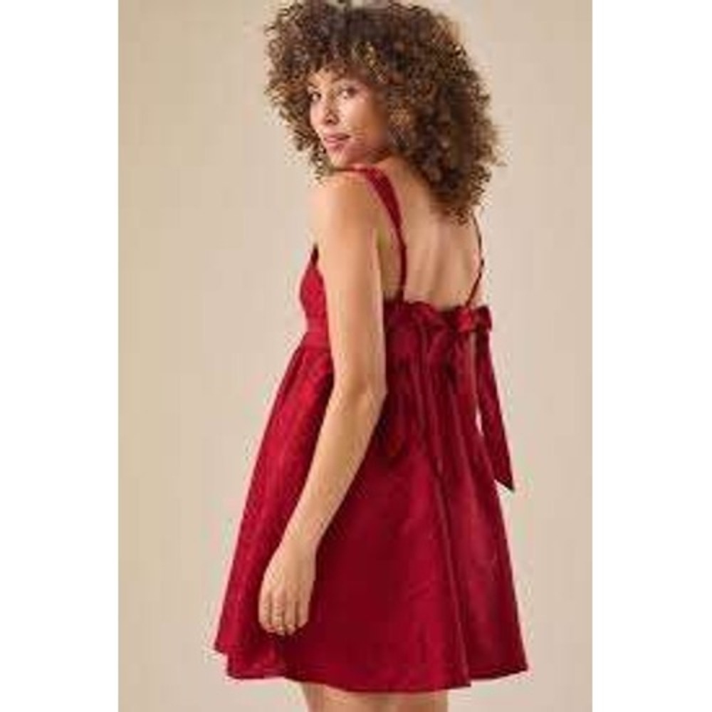 Altar State NEW Red Jacquard Formal Party Bow Ruffles Fit Flare Dress